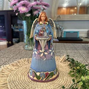 Jim Shore Cherish the Newborn King Angel Holding a  holy family + mini snowglobe